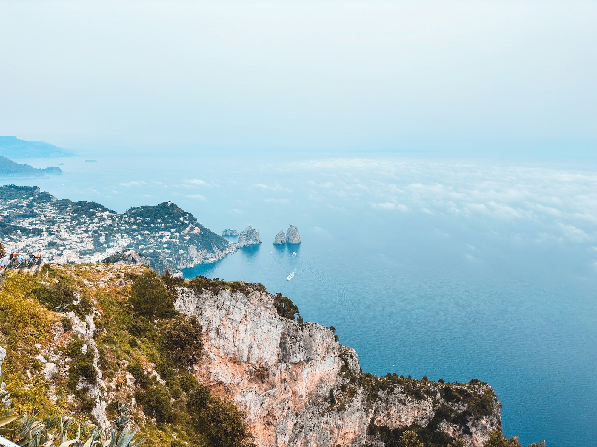 The Tyrrhenian Sea seen from a clifftop high above Capri.